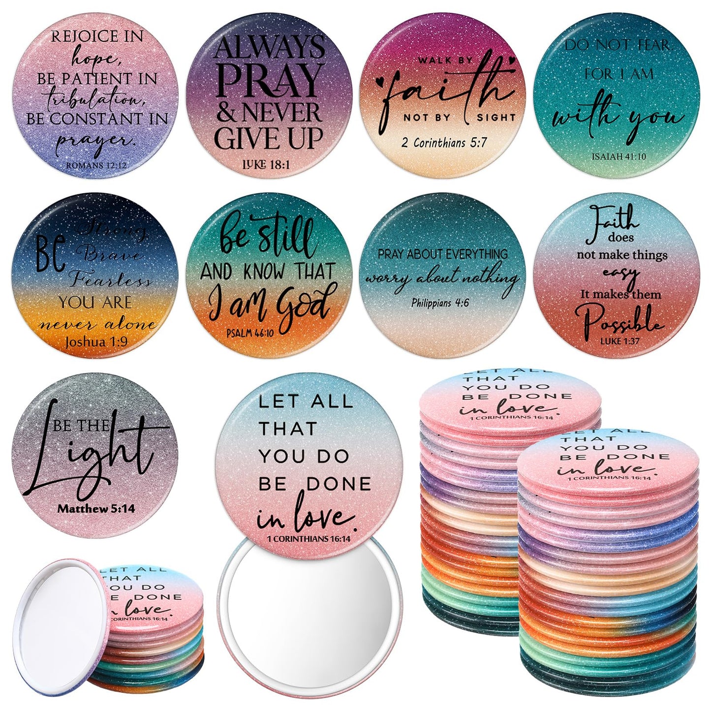 GlikCeil 40 Pcs Mother's Day Christian Gift Bulk Christian Compact Mirror for Women Inspirational Bible Verse Pocket Mirrors Mini Purse Makeup Mirror Religious Church Gift for Women Mom Church VBS