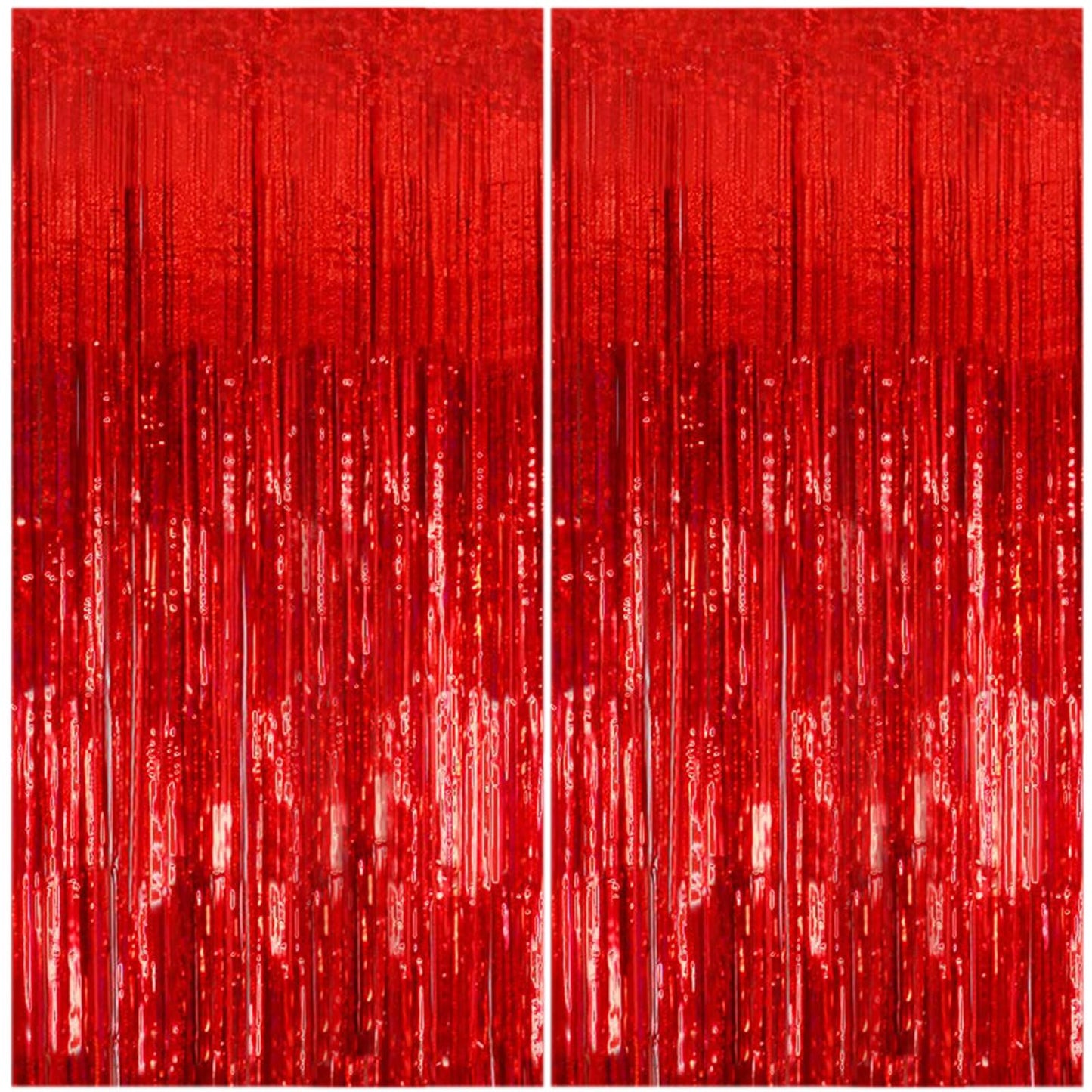 2 Pack Foil Curtain Backdrop Red Metallic Tinsel Foil Fringe Curtains Photo Booth Props for Birthday Wedding Engagement Baby Shower Bachelorette Christmas Holiday Celebration Party Decorations
