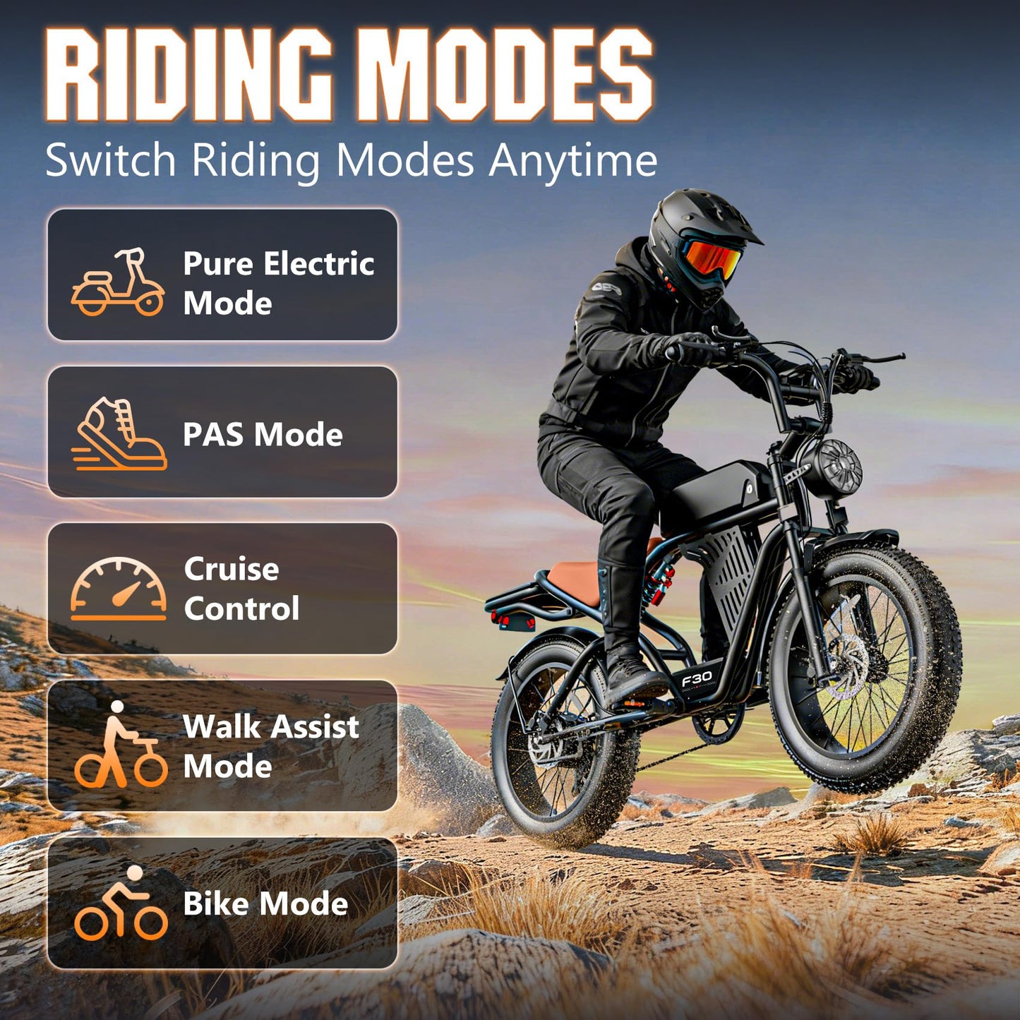 ASKGO Electric Bike for Adults, 2400W Peak Motor, 32MPH & 100 Miles, 48V 20Ah Large Battery, NFC & Password Unlock, 7 Speed Electric Dirt Bike, Dual Suspension & Brakes, 20" Fat Tire Off-Road Ebike