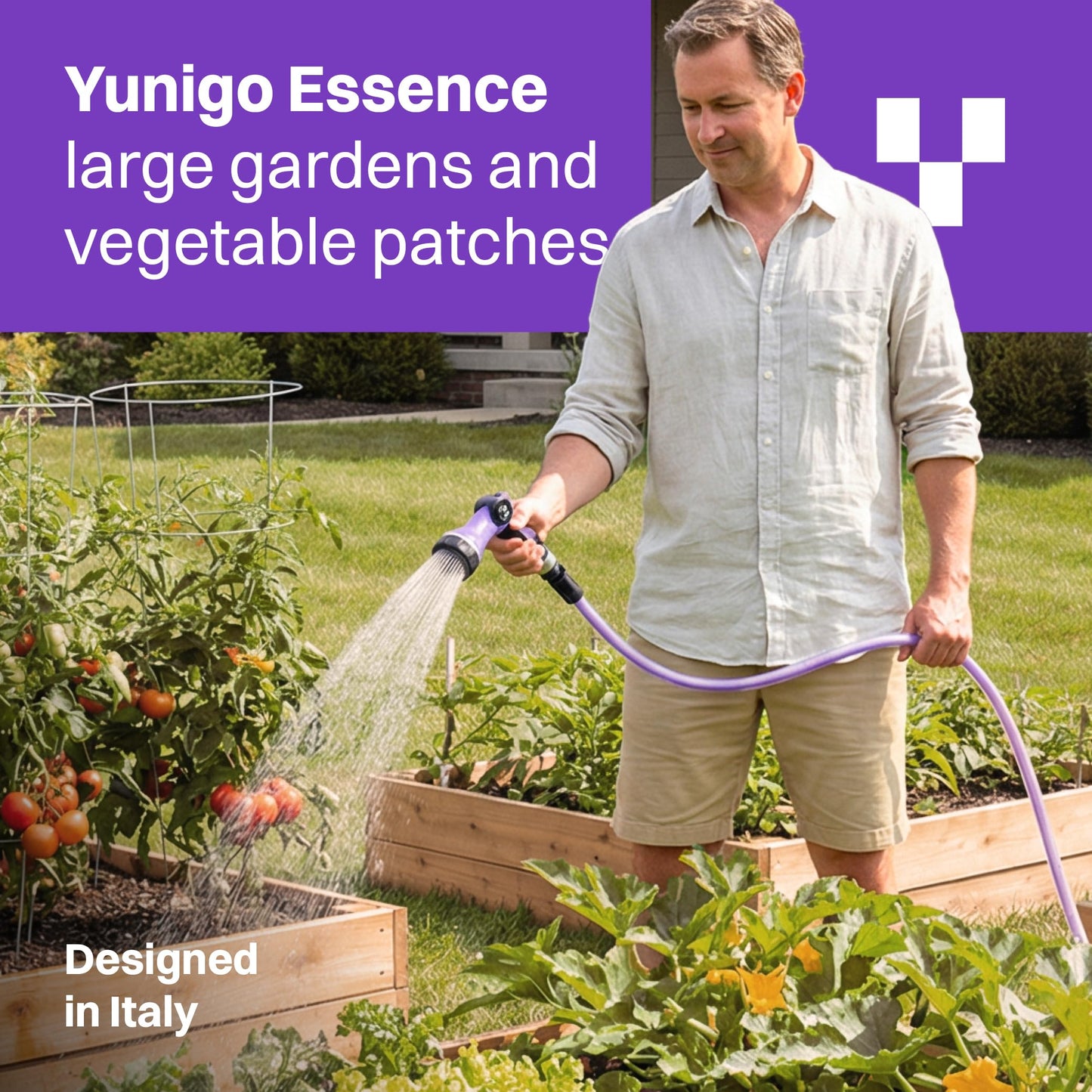 YUNIGO ESSENCE 5/8" 100ft Hybrid Purple Garden Hose – No-Kink Abrasion-Resistant with Durable Aluminum Fittings & Spray Nozzle, Ideal for Intensive Home & Garden Watering