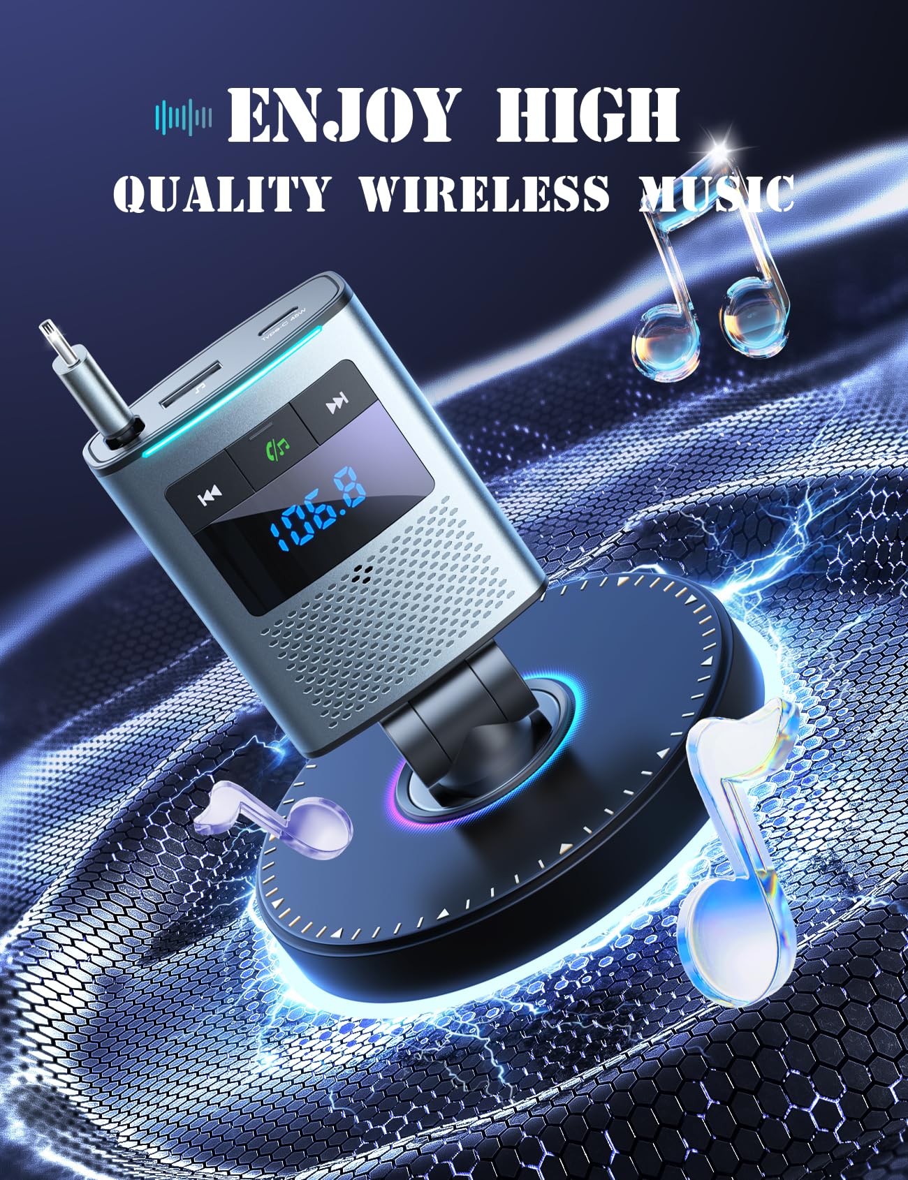 JOYROOM Bluetooth 5.4 Car Adapter FM Transmitter 90W [PD 45W & 45W USB C Retractable Cable] Fast Charging Cigarette Lighter Wireless Music Adapter Hands-Free Calling Radio Support USB Drive