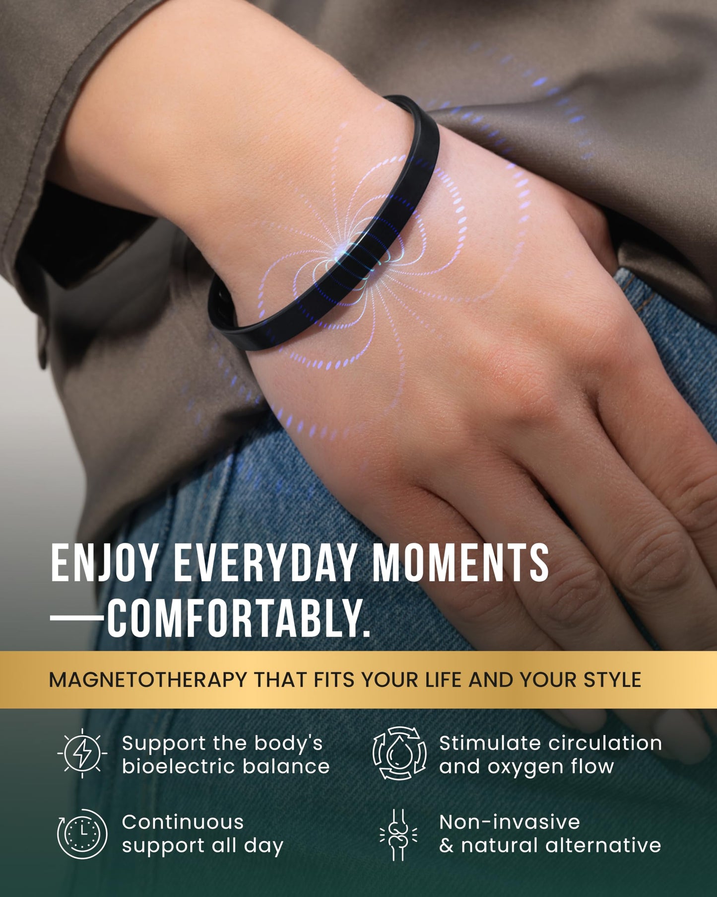MagnetRX® Magnetic Bracelets for Men & Women - Elegant Bangle Men’s Cuff - Golf/Tennis Elbow & Balance, Stainless Steel Magnetic Bracelets for Women (Black | Large)