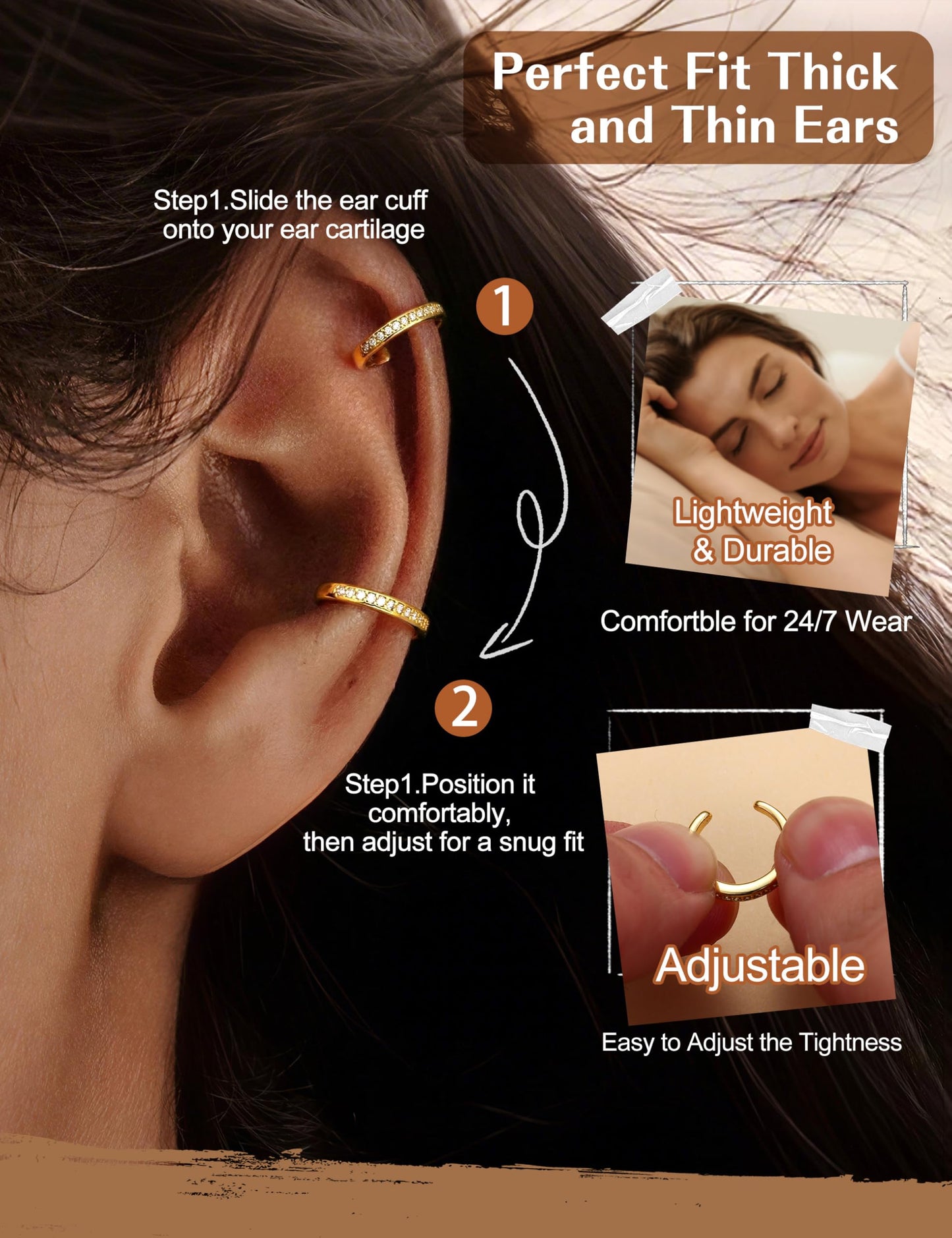 4 Pairs Ear Cuffs Non Piercing - 14K Gold Plated Ear Cuffs Earrings for Women Trendy Ear Cuff for Non Pierced Ears Clip On Carrtilage Earring Lightweight Adjustable Fake Earrings Set Classic