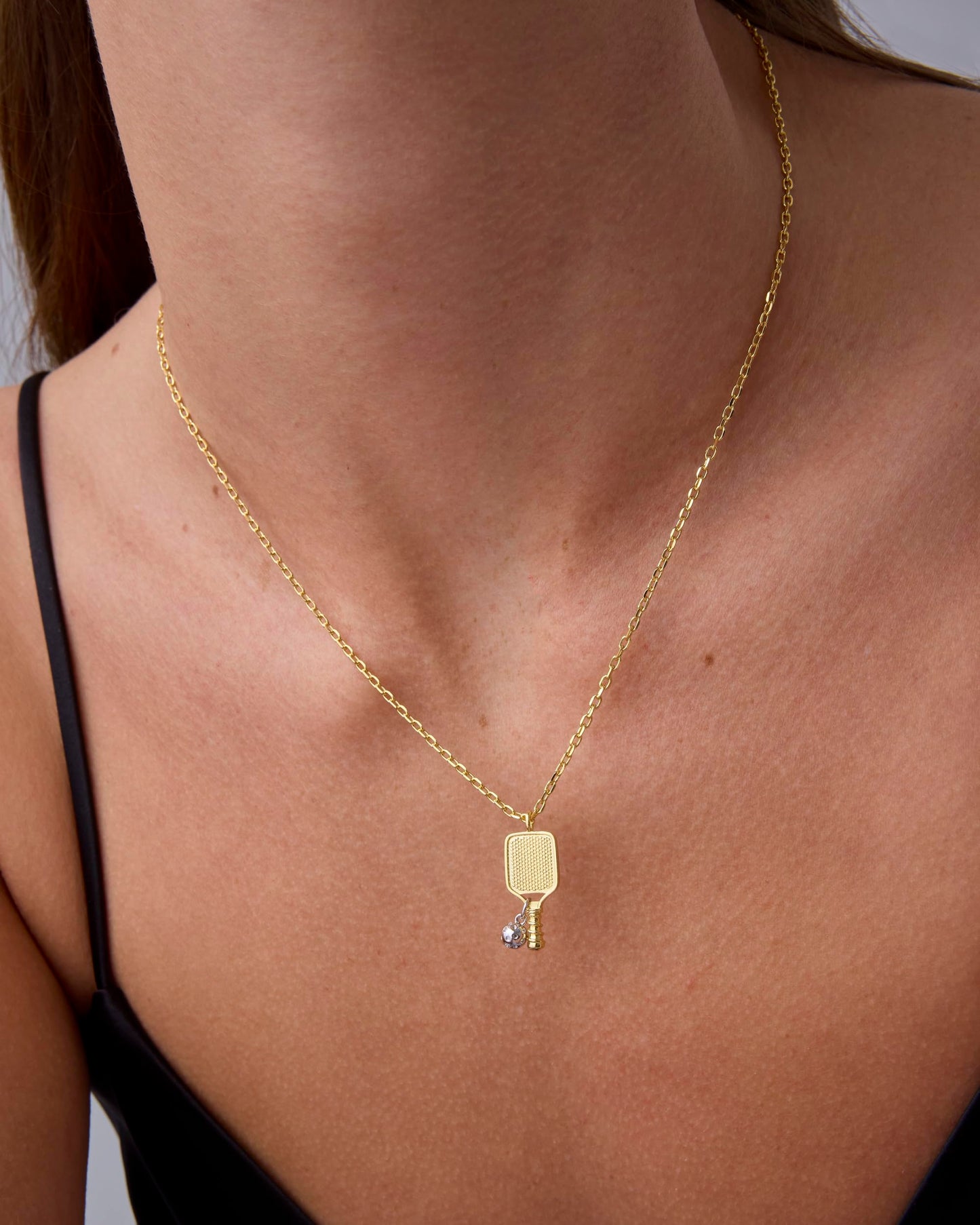 PAVOI 14K Yellow Gold Plated Pendant Chain Necklace for Women | Adjustable Pickleball Racket Two Tone Charm Necklace