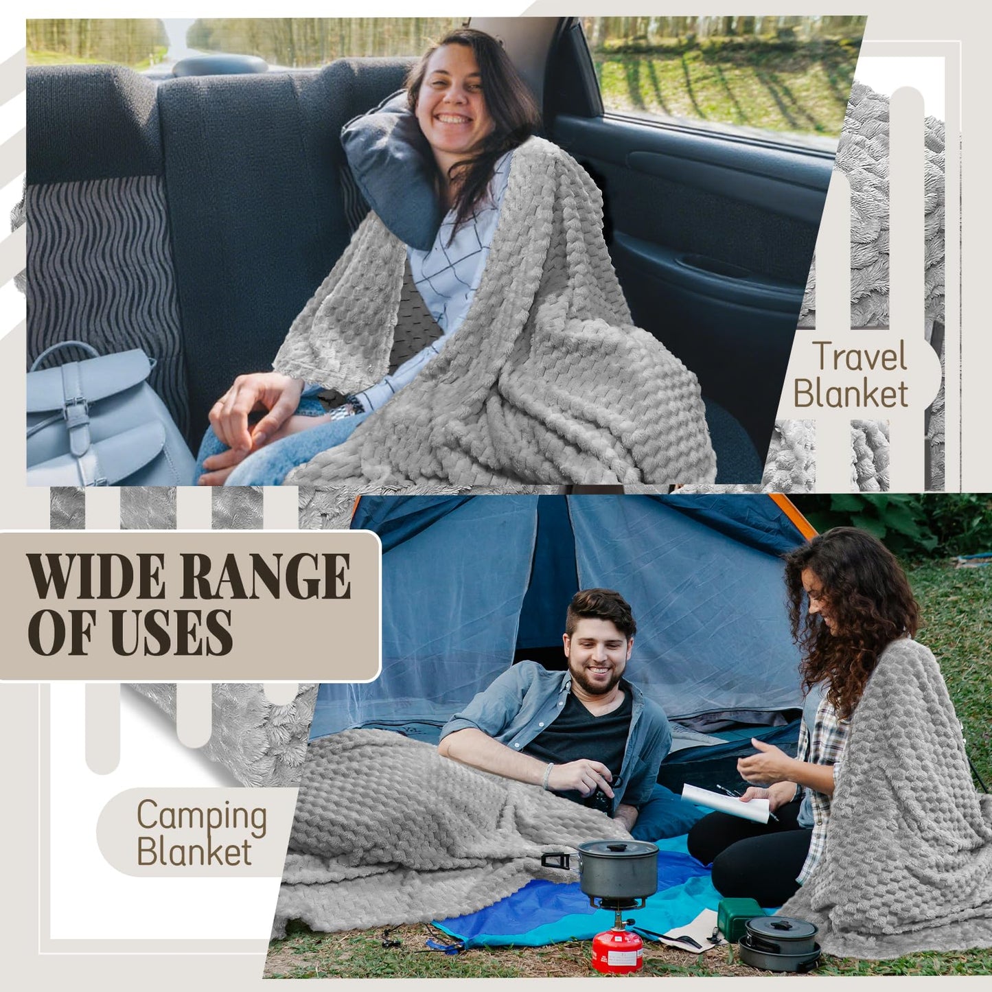 6 Pcs Flannel Throw Blanket Bulk 50 x 60 Inch, Turtle Velvet Jacquard Decorative Blankets Soft Lightweight Bed Throw for Sofa Pet Bed Party Outdoor Wedding Ideas Donation Homeless Gifts, Gray
