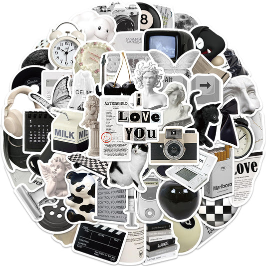 Aesthetic Black and White Stickers, 60PCS Retro Vintage Y2K INS Sticker Pack, Waterproof Vinyl Decals for Laptop, Hydro Flask, Water Bottle, Scrapbook Stickers for Toddlers, Teens, Girls(INS Love)