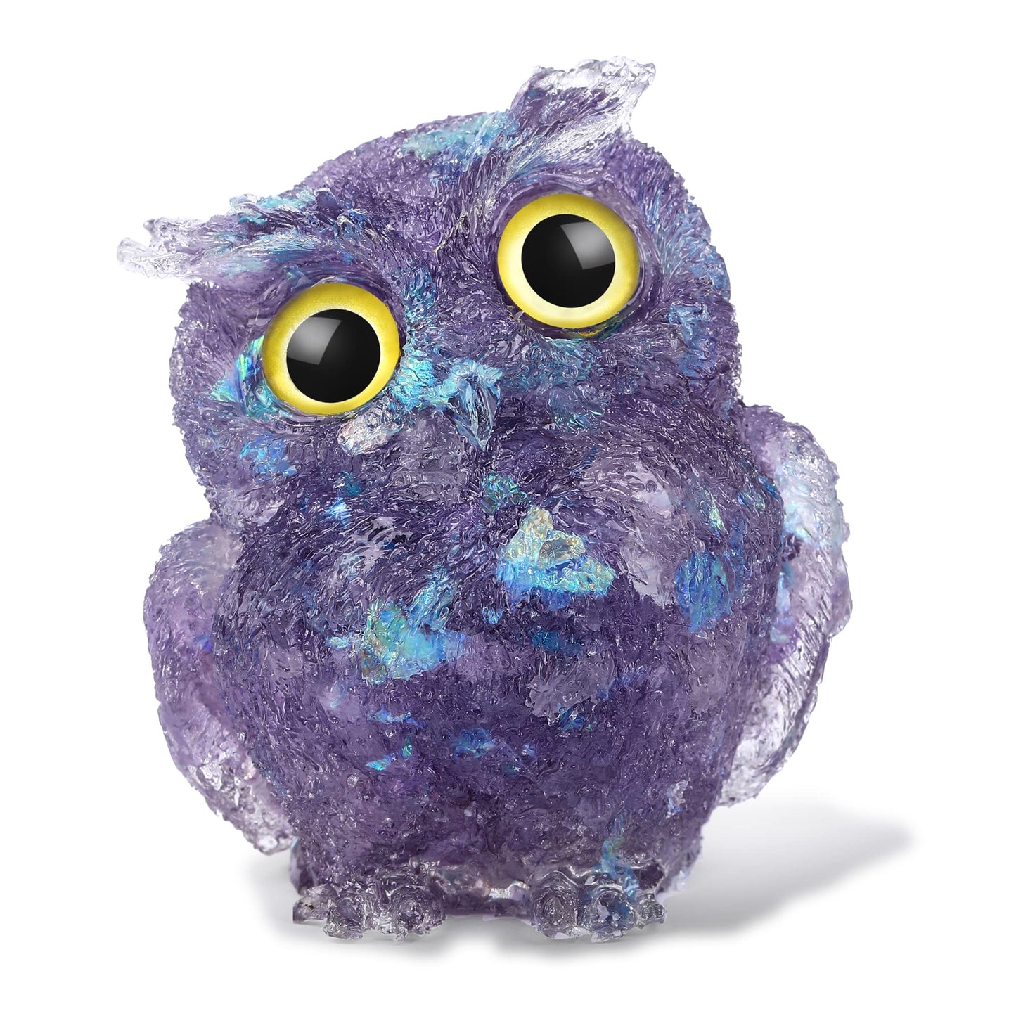 Reyife Hand-Carved Natural Crystal Owl Statue Reiki Healing Gemstone Animal Figurines Home Office Car Decoration The Best Gifts 2.4 inches