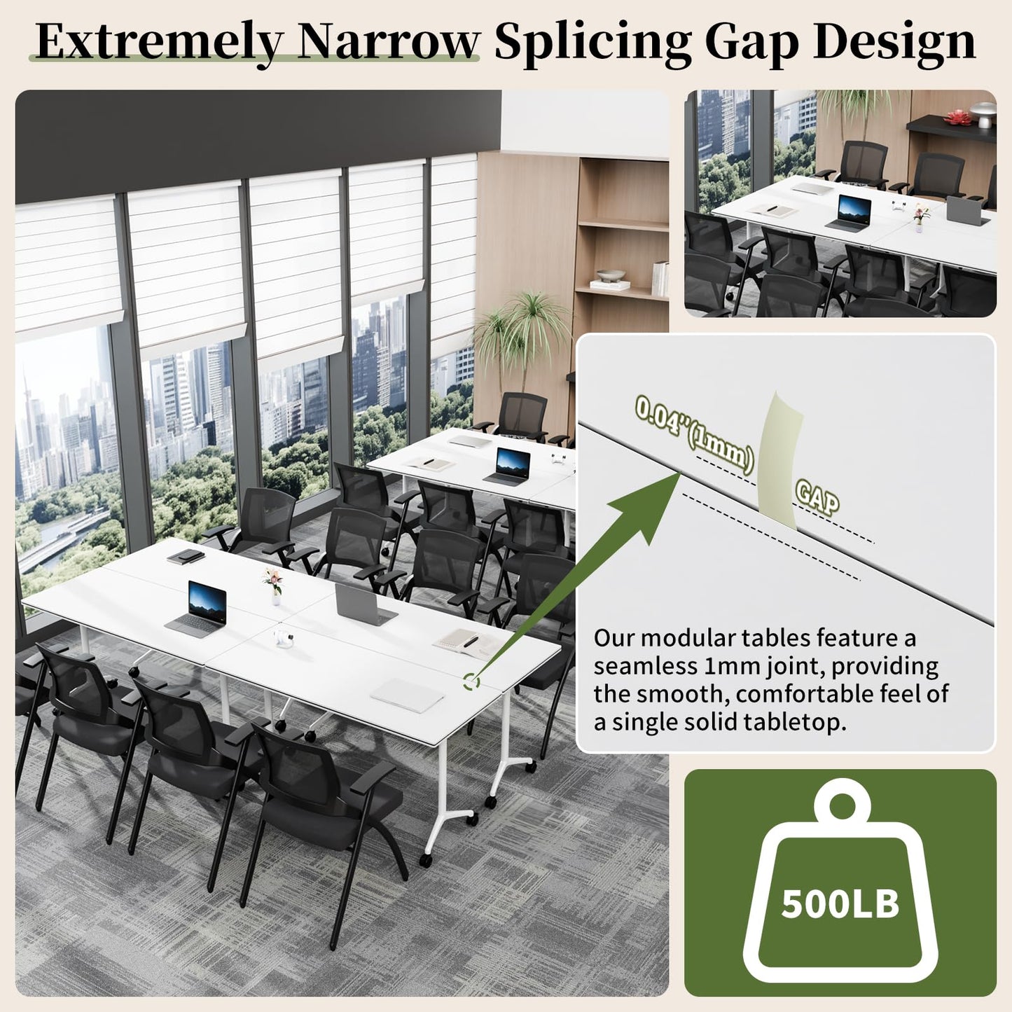 Modular Folding Conference Table with Wheels,8 Pack Mobile Conference Room Tables,Filp Top Rolling Meeting Training Tables for Office,Classroom,Library,Seminar,Boardroom,school(8pack,White,47in)