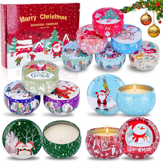 12PCS Christmas Scented Candles Gift for Women - Aromatherapy Candle for Home - 3.4oz Soy Wax Birthday Gifts for Mother, Friend, Wife, Sister, Xmas Decorations