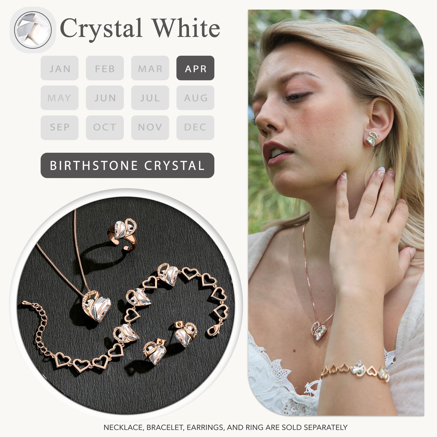 Leafael Gifts for Women Rose Gold Plated Necklaces: Heart Clear White Crystal, April Birthstone, Hypoallergenic Chain (18"+2"), Birthday Jewelry for Mom, Wife, and Girlfriend