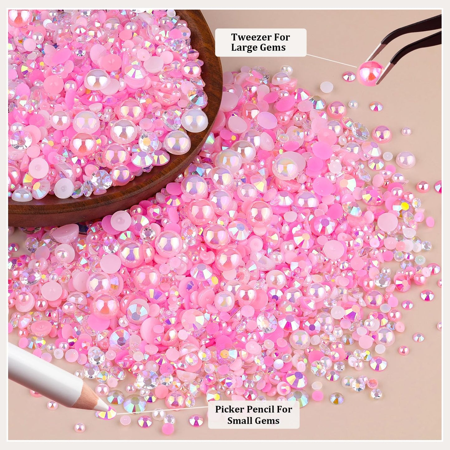 14000PCS Flatback Pearls and Pink Rhinestones for Bedazzling Kit, Pink White 3-10mm Resin Rhinestones Gems and Half Pearls for Crafting, Nail Art and Grad Cap Decor with B7000 Jewelry Glue