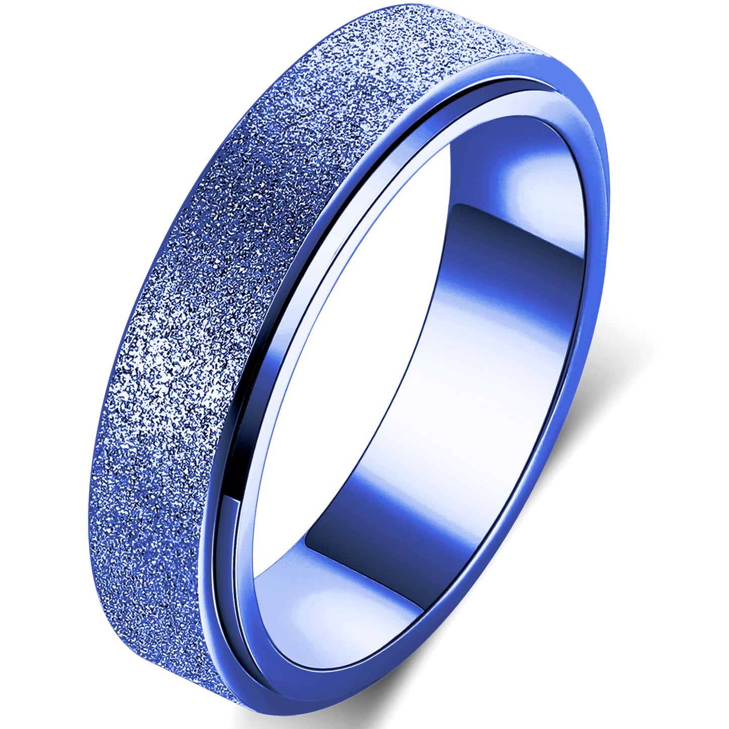 Anxiety Ring for Women Fidget Spinner Ring Fidget Toys Adults Titanium Stainless Steel Thumb Ring 6mm Wide Blue Size 8