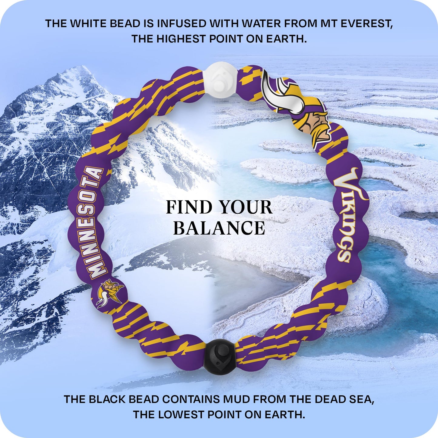 Lokai NFL Football Collection Silicone Beaded Bracelet, Minnesota Vikings Home Field (Medium) - Beaded Bracelet for Women & Men, Silicone Jewelry Fashion Bracelet Slides-On for Comfortable Fit