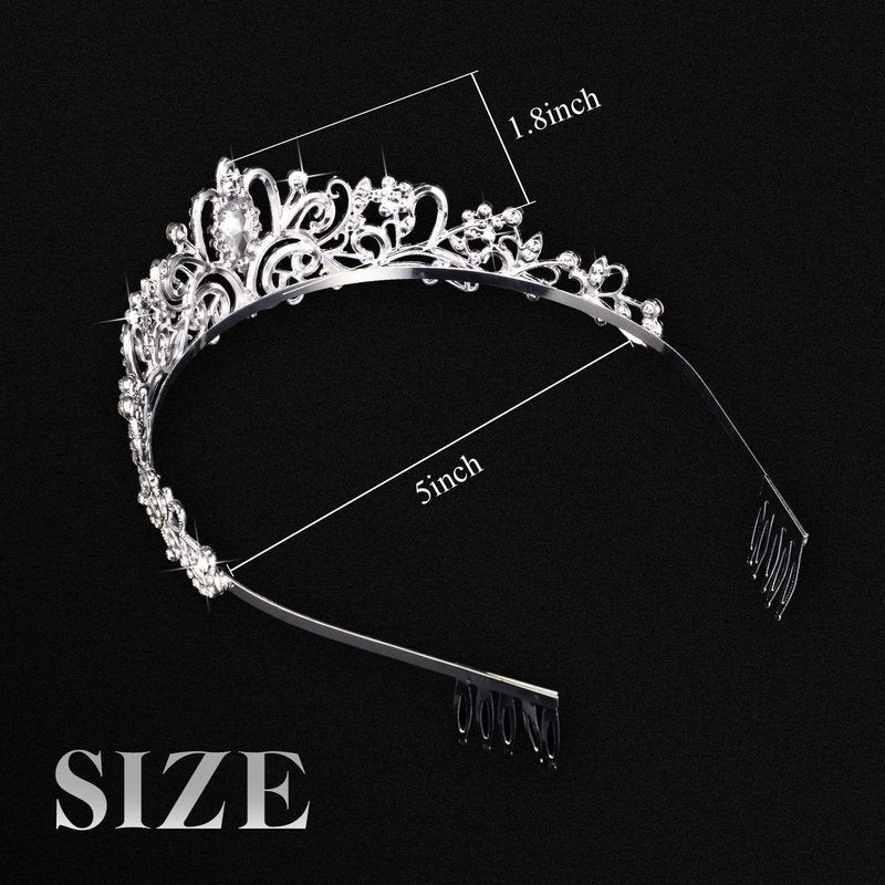 BBTO 10 Pcs Crystal Tiaras and Crowns for Women, Rhinestone Princess Crowns with Combs Birthday Queen Tiaras for Graduation Prom, Wedding, Bachelorette Party, Pageant Hair Accessories(Silver)