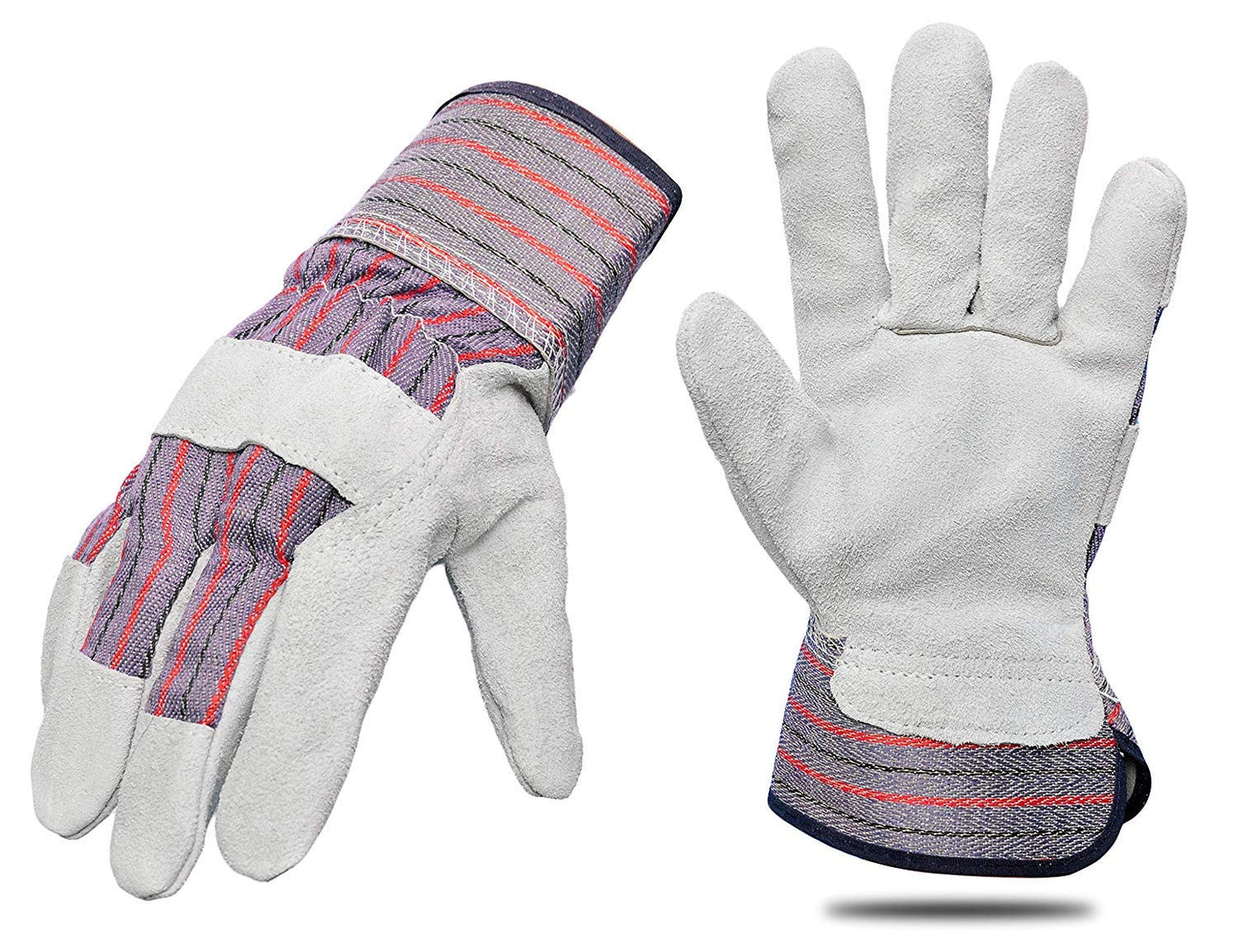 G & F Products Cowhide Leather Work Gloves with Suede Finish Palm rubberized safety cuff, 5 Pairs