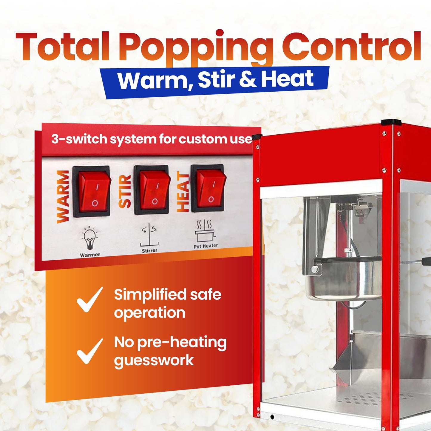 Popcorn Machine - Electric Popcorn Popper | Stainless Steel Kettle With Scoops, Bags, Cups & Shaker | Countertop Machine, Theater Style | Ready in 5 Minutes | 1500 W | Red, 8 oz (64 Cup Capacity)