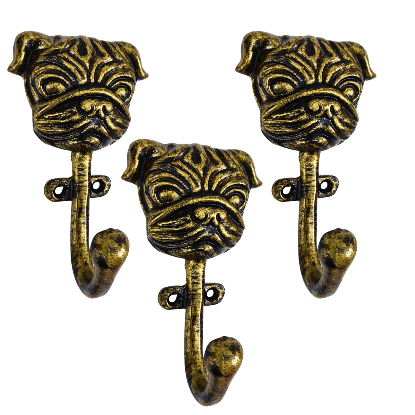 AYZCORP Set of 3 Cast Iron Dog Shape Coat Hooks Wall Art Decor-Dog Shape Hangers and Key Holder-Clothes Rack and Backpack Hanger-Coat Hooks Home Decor for Storage, Living Room (Brass Antique)