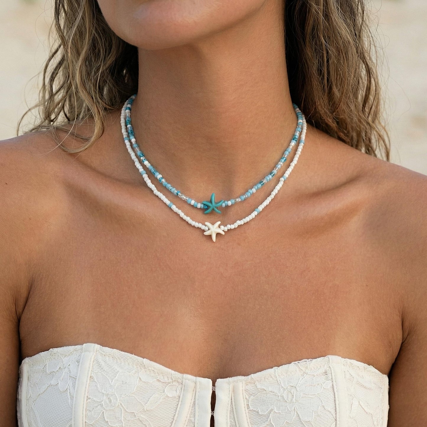 Lameybrt Cowrie Shell Surfer Necklaces, Hawaiian Beach Handmade Choker Set for Women, White Rice Bead with Black Accents, Bohemian Summer Seashell Choker 2 Piece Set, Perfect for Summer Beach Vacation, Birthday, Mother’s Day & Holiday Gifts (Shell 17 Doub