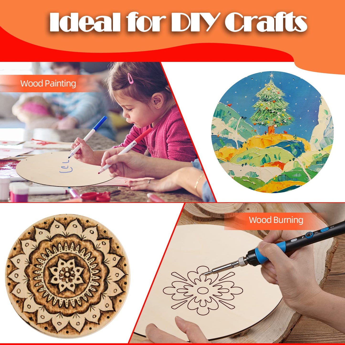 6 Pcs 14 Inch Wood Circles for Crafts Unfinished Wooden Slice Blank Round Wooden Door Hanger Sign Round Wood Discs with Bows,Twine, Glue Point for DIY Craft Christmas Home Holiday Decor,5 mm Thick