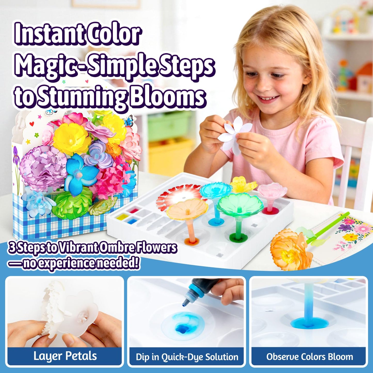 HAPMARS Paper Flowers Science Kit for Kids 4-8 8-12 – DIY Magic Color Changing Paper Flowers Kit,Creative Art STEM Educational Craft Set,Mother's Day Christmas Birthday Gifts,Bouquet Box Included