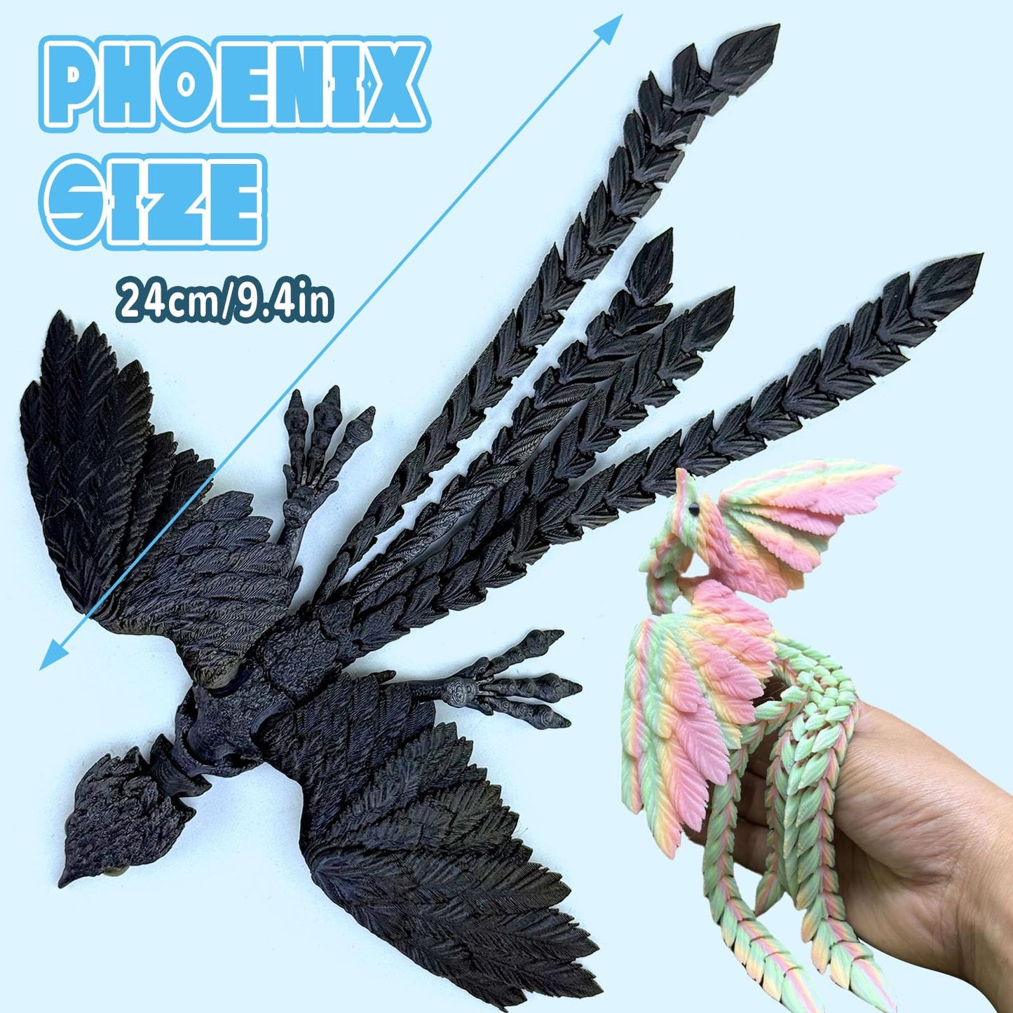 9.2 Inch 3D Printed Peacock Toy,Articulated Flexible 3D Printed Animal Decor,3D Printed Phoenix Bird,Interesting Toys for Autism/ADHD,Fidget Toys, Executive Desk Animals Toy (Blue Green)