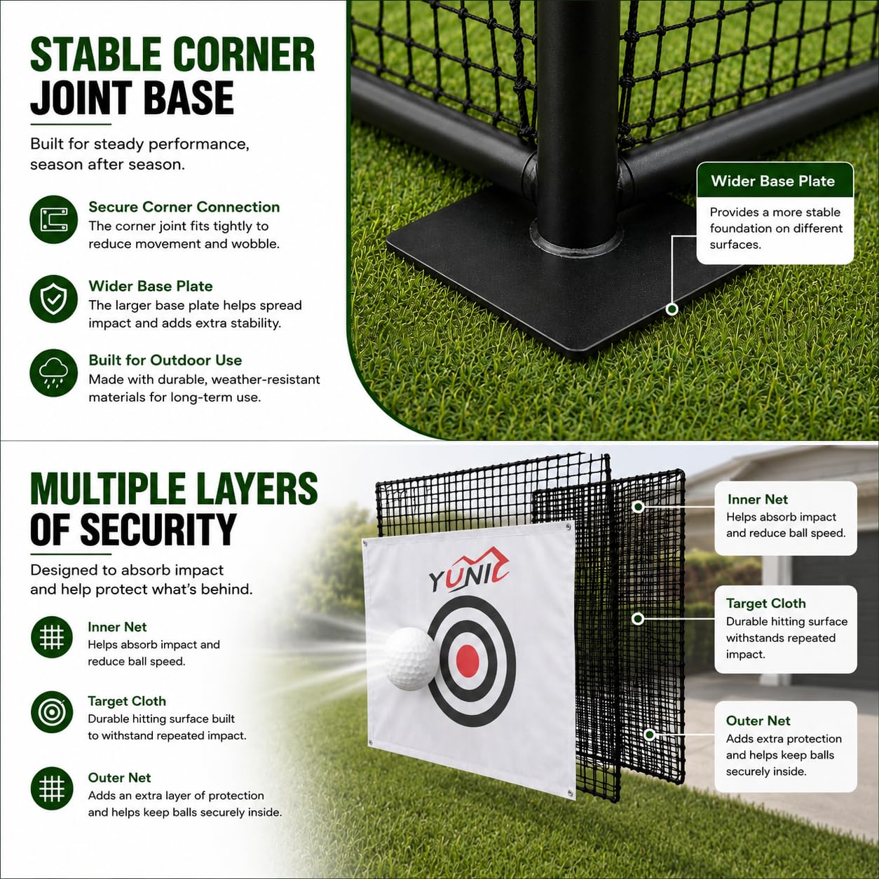 YUNIC Golf Driving Cage with Steel Frame, Golf Nets for Backyard Driving for Full Swing and Chipping Practice Indoor Outdoor (Black, 10'(W) x8'(H) x5'(D))