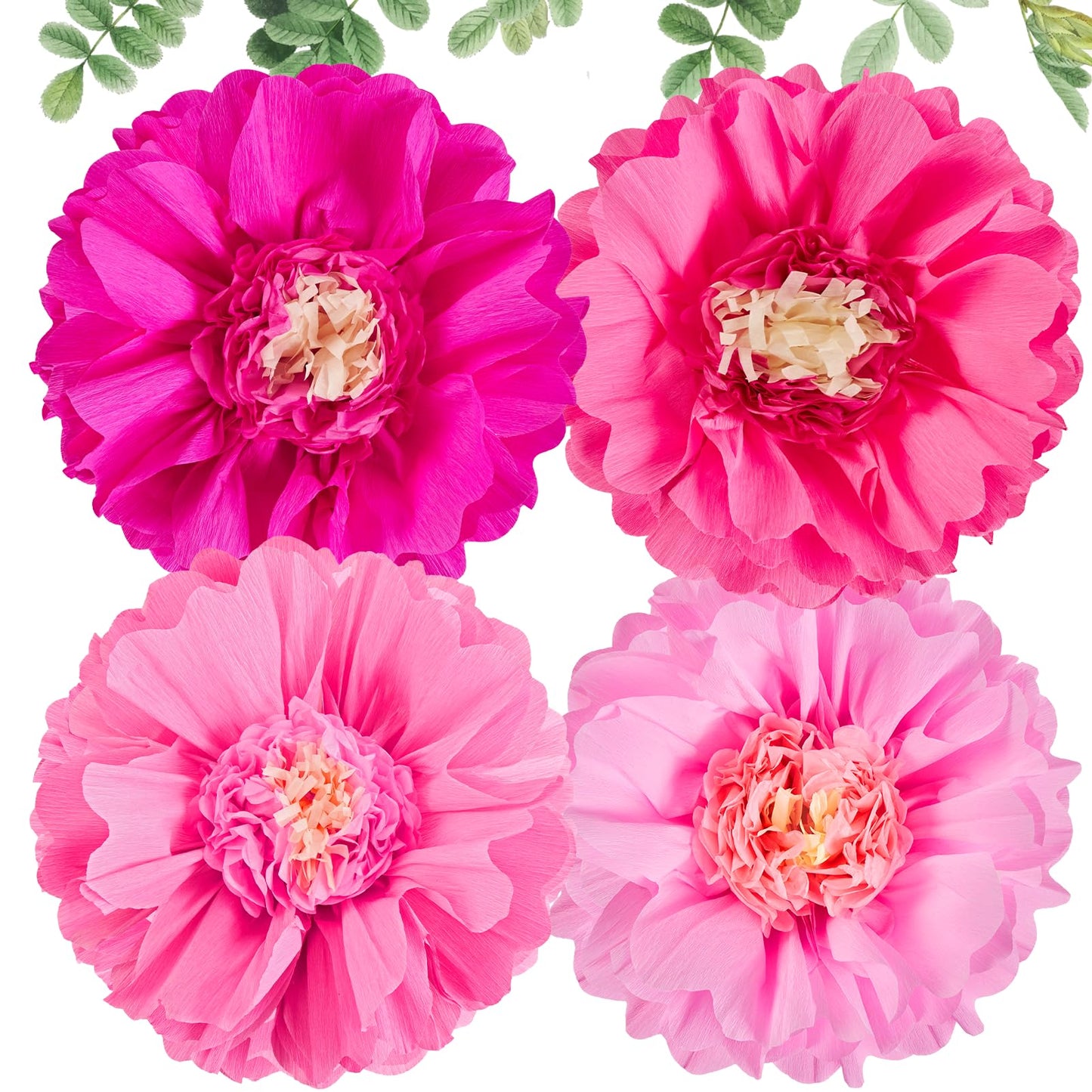 SUNBEAUTY 20" Giant Pink Paper Flowers 4 PCS Large Crepe Tissue Paper Flowers Pink Party Decorations for Girl Women Birthday Spring Garden Wedding Flower Backdrop Wall Bridal Shower Nursery