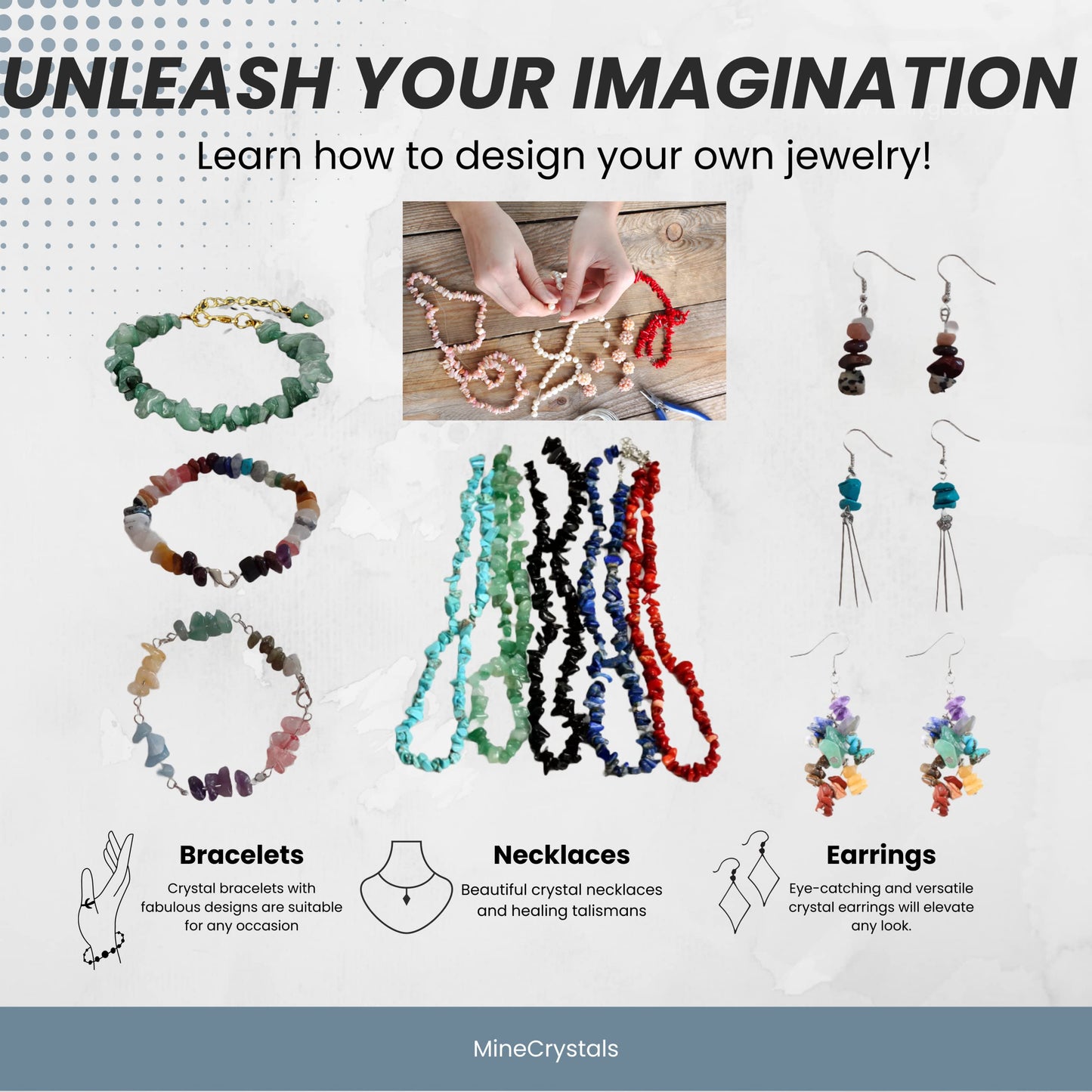 MineCrystals Jewelry Making Kit DIY Natural Crystal Chip Stones Beads Tools kit Jewelry Wires Findings Supplies Instruction Guide Gift Box for Adult Teens Craft Bracelet Earring Necklace