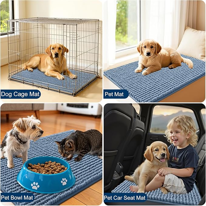 OLANLY Dog Door Mat for Muddy Paws 59x20, Ultra Absorbent Chenille Mud Doormat, Non-Slip Washable and Dirt Trapping Doormat for Indoor Entryway, Quick-Dry Indoor Pet Bed Mats for Dogs, Airy Blue