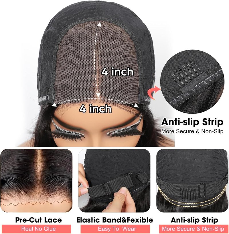 SJXAL Short Bob Wig Human Hair Straight 8 inch Wear to Go 4x4 Lace Closure Bob Wigs Human Hair for Black Women Pre Plucked and Pre Cut Short Straight Bob Wig Human Hair No Glue Natural Black