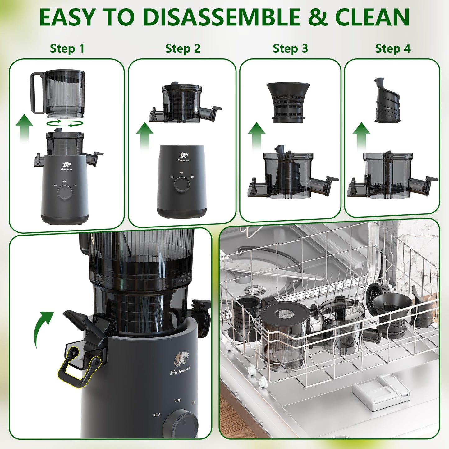 Juicer Machines, Cold Press Juicer with 5.3" Extra Large Feed Chute and Powerful AC Brushless Motor Fit Whole Fruits & Vegetable, High Juice Yield, BPA Free, Extra one Replace juicer strainer