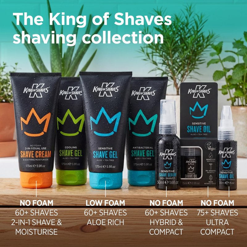 King of Shaves Antibacterial Shave Gel for Men Quad Pack Clear Low Foam Shaving Gel for Sensitive Skin, Aloe Vera & Tea Tree, Precision Beard Shaping, Vegan, 96% Naturally Derived 4 x 5.9 FL OZ