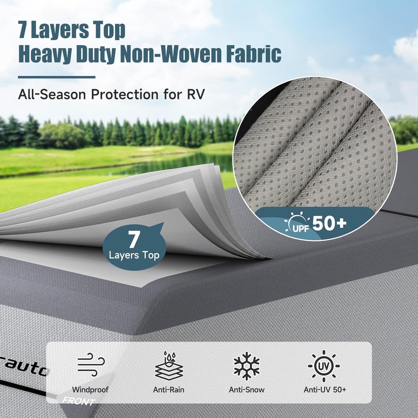 Umbrauto Truck Camper Cover 7-Layer Anti-Tear Top Motorhome RVs All Season Protection with Gutter Cover, Windproof Straps, Fits 10' - 12' Campers