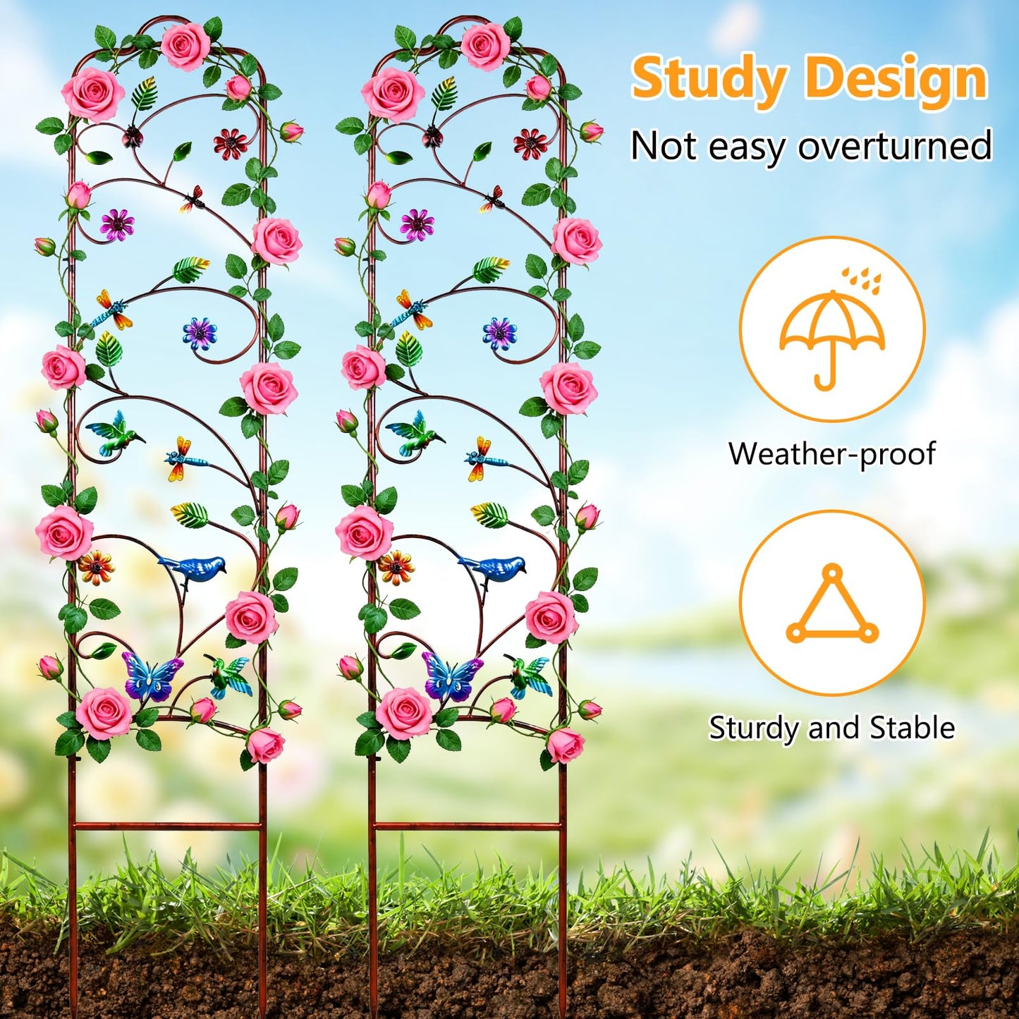 2 Pack Garden Trellis for Climbing Plants, Metal Decorative Vegetables Flowers Vines Fence Trellis for Outdoor Patio 60'' H x 11'' W