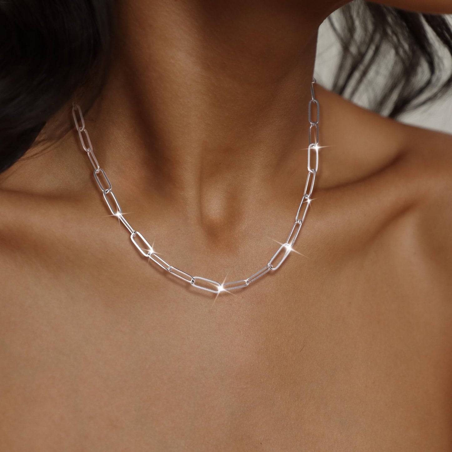 MBW 14K Gold/Silver Plated Plated Choker Necklace, Silver Dainty Paperclip Chain Necklaces for Women Trendy 18in Simple Long Thick Minimalist Aesthetic Fashion Link Necklace Jewelry Gifts for Women