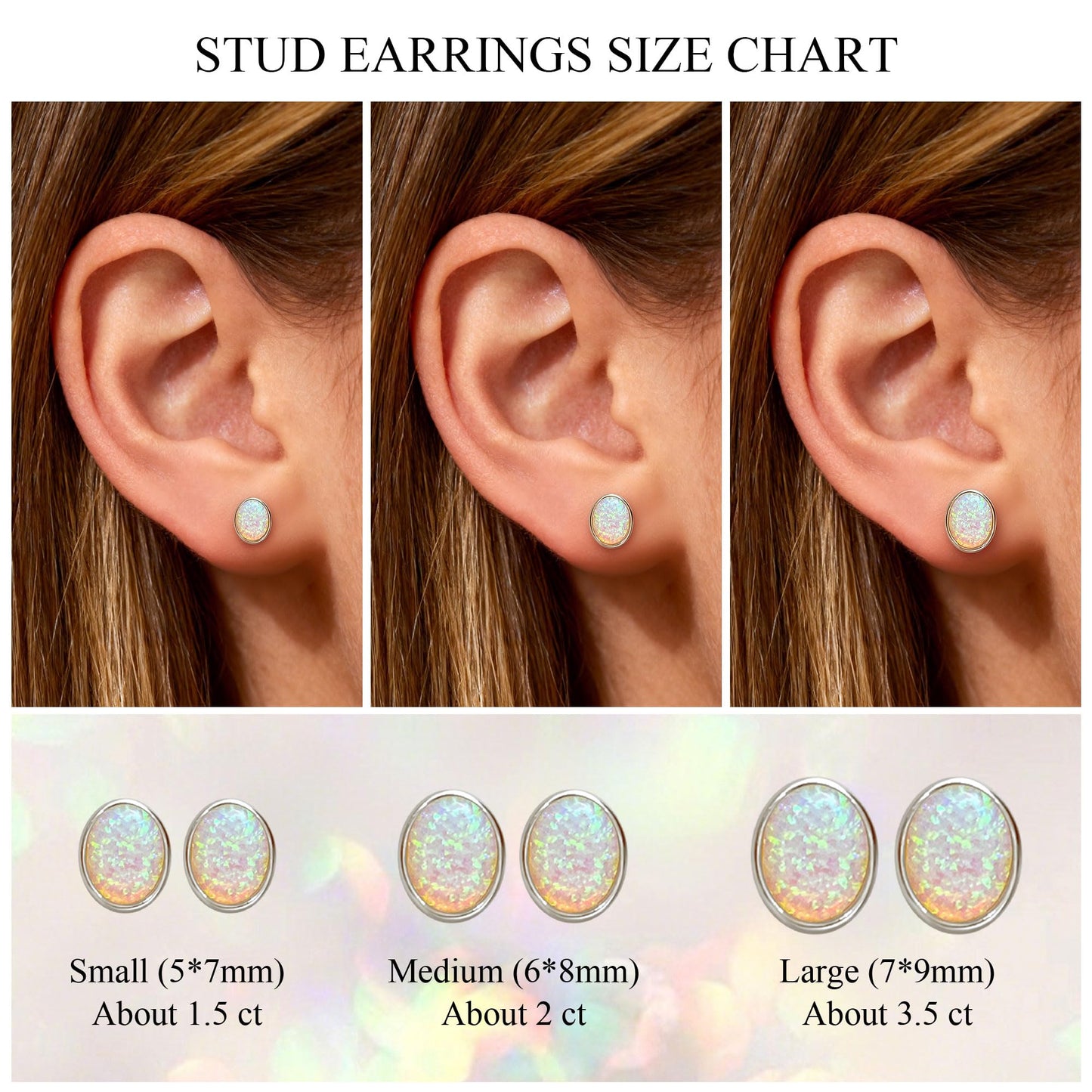 JiayangJY White Fire Opal Stud Earrings for Women 18K White Gold Plated Sterling Silver Oval Shape 7mm Opal Earrings with Push Back