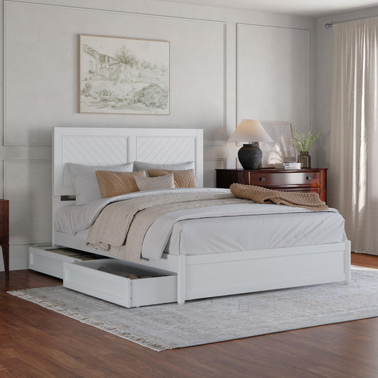 AFI, Clayton Queen Platform Bed with Panel Footboard & Storage Drawers, White