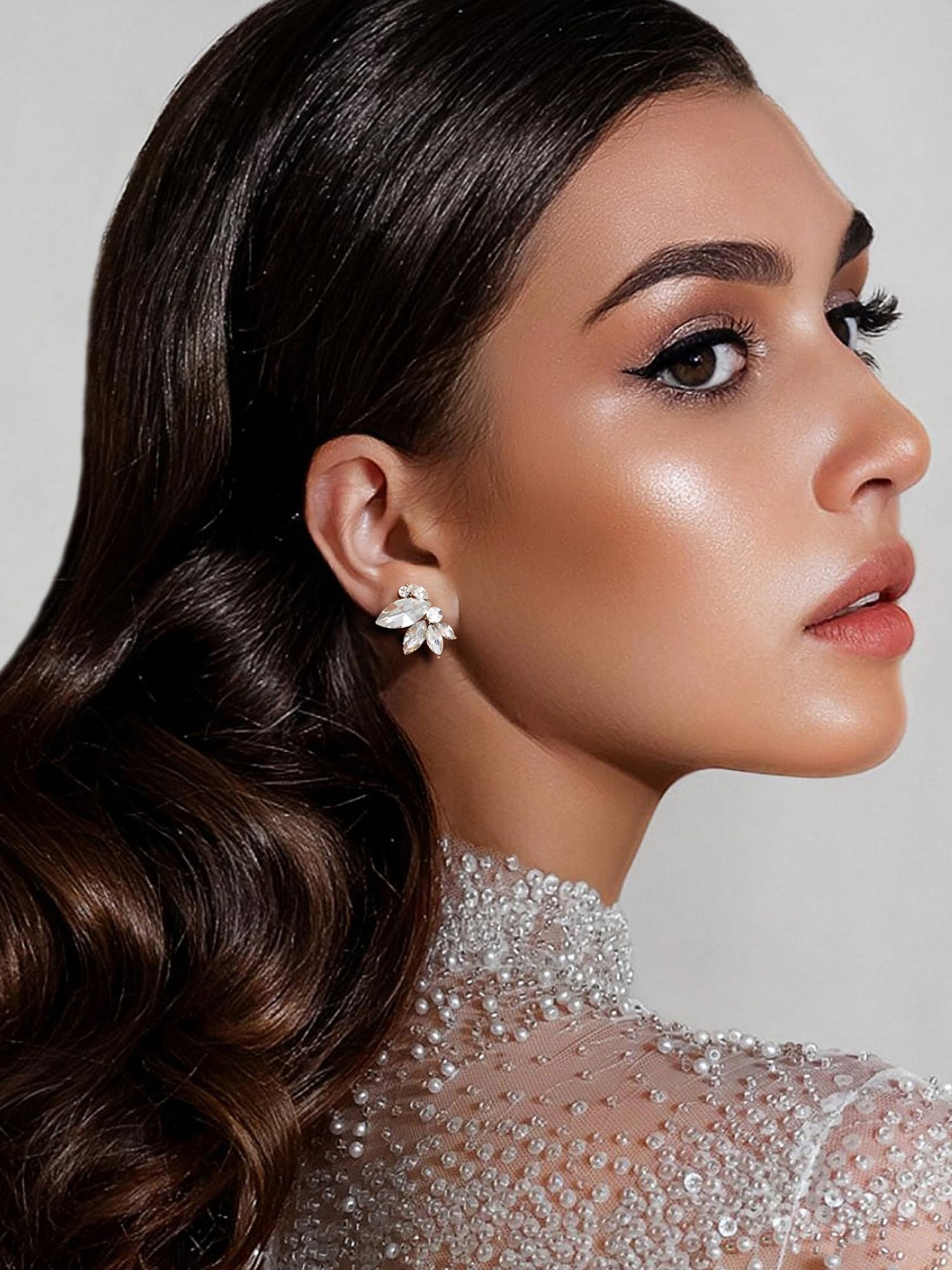 SWEETV Sparkly Gold Rhinestone Stud Earrings for Women, Crystal Wedding Bridal Earrings for Brides,Cluster Bridesmaid Earrings, Prom Formal Party Jewelry