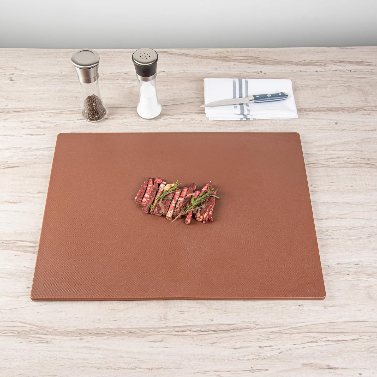 Restaurantware-RW Base 24 x 18 Inch Cutting Boards, 10 Color Coded Chopping Boards - No Scratch, Dishwashable, Brown Plastic Cutting Board Mats, No Odor, Durable, No Slip, Reversible, For Cooked Meat