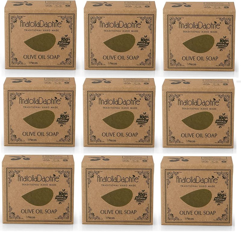 Olive Oil Soap Bar - Handmade 100% Pure Natural & Vegan - 5.3 oz Each Bar (9 Bars)