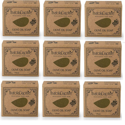 Olive Oil Soap Bar - Handmade 100% Pure Natural & Vegan - 5.3 oz Each Bar (9 Bars)