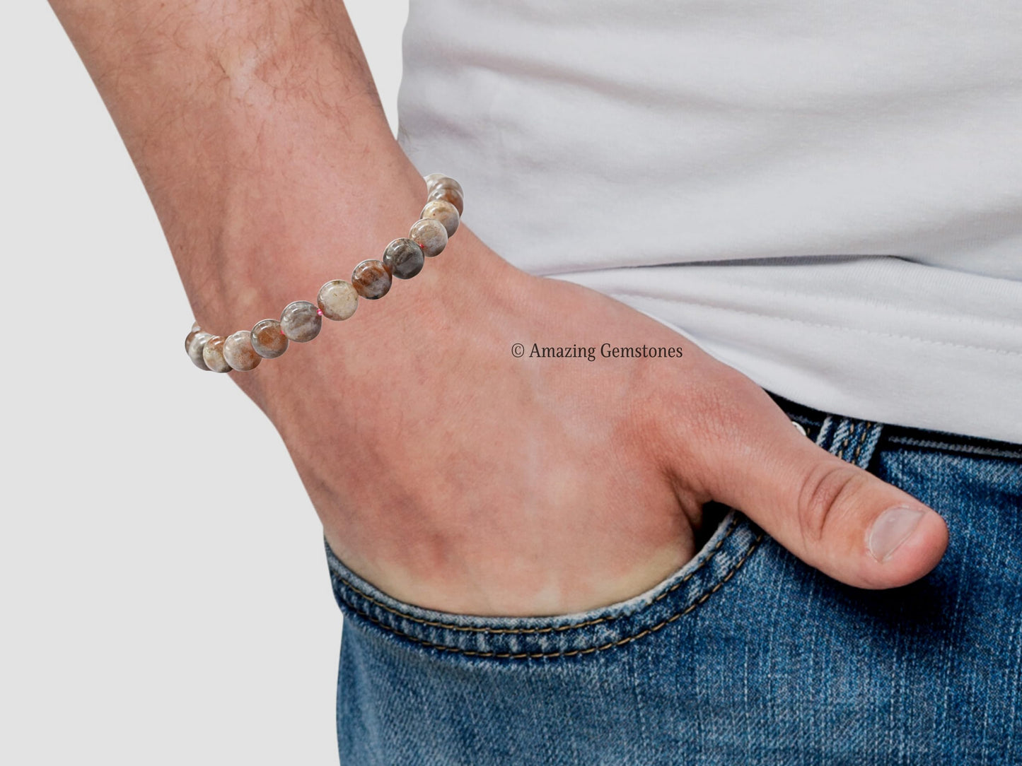 Amazing Gemstone Original Sunstone Bracelet for Women Men's Gifts - Protection Healing Crystal Bracelet - 8mm Beaded Adjustable Bracelet Pulseras Para Hombres Mujer Stocking Stuffers
