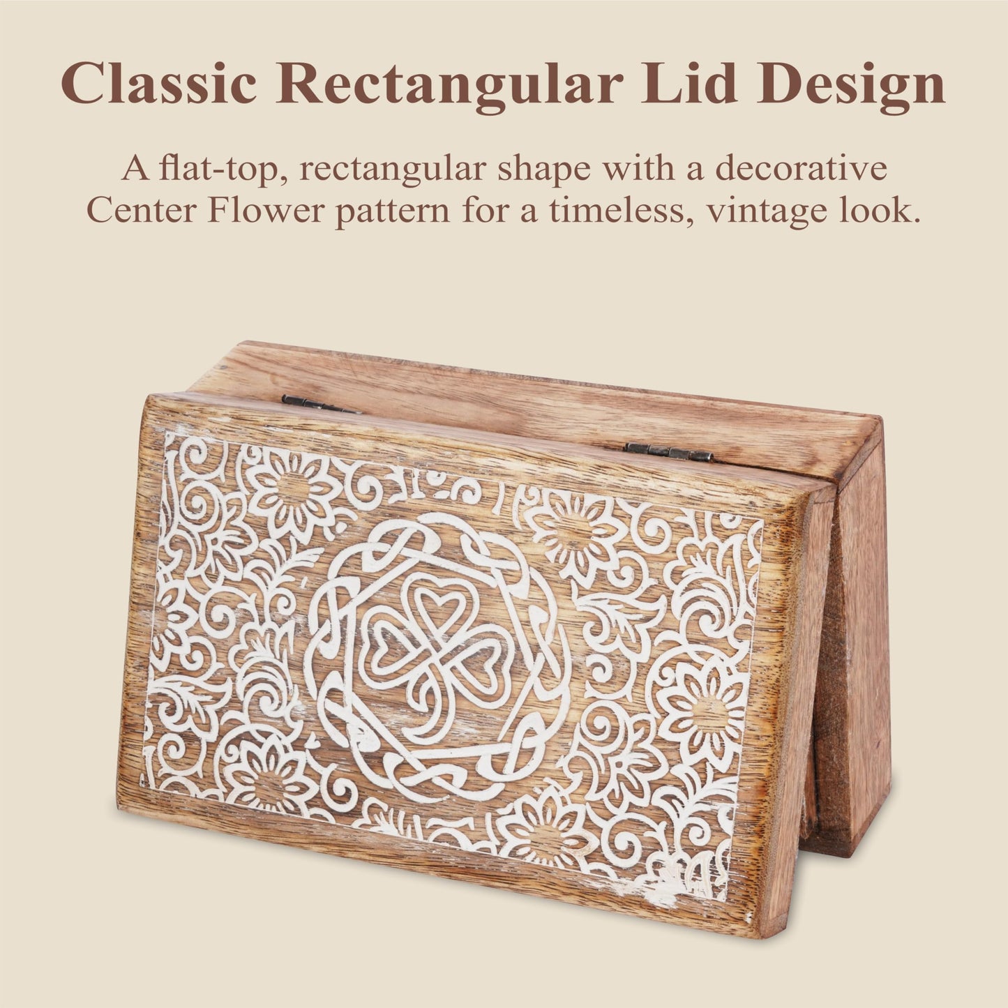 Ajuny Mango Wood Jewelry Box – Hand-Carved Celtic Knot Keepsake/Memory Box, Decorative Trinket & Treasure Chest Organizer, Handmade Gift for Women & Men, Travel Friendly, 8x5 Inch