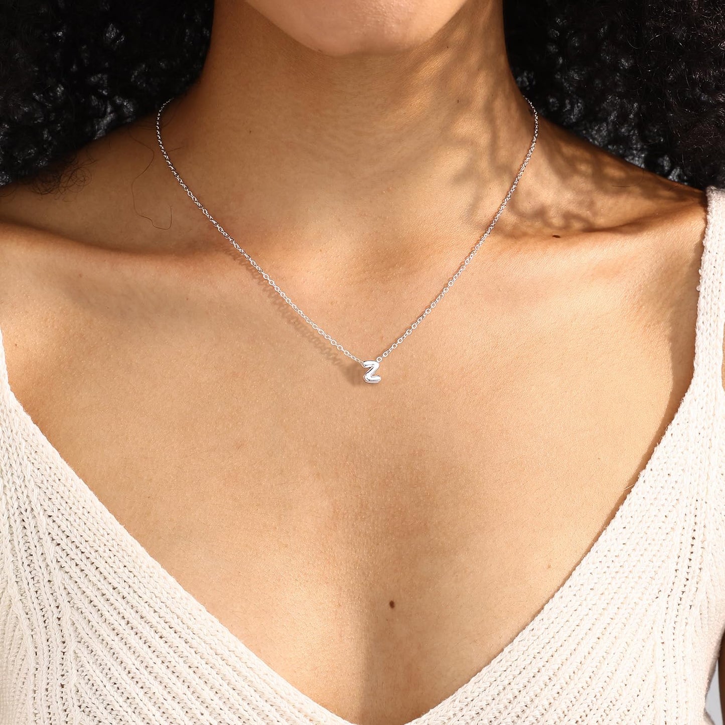 CUEZIY Bubble Silver Letter Necklace Initial Necklaces for Women Dainty Personalized Charm Pendant Name Necklace Cute Non Tarnish Fashion Accessories Teen Gift Trendy Stuff Silver Jewelry Gifts