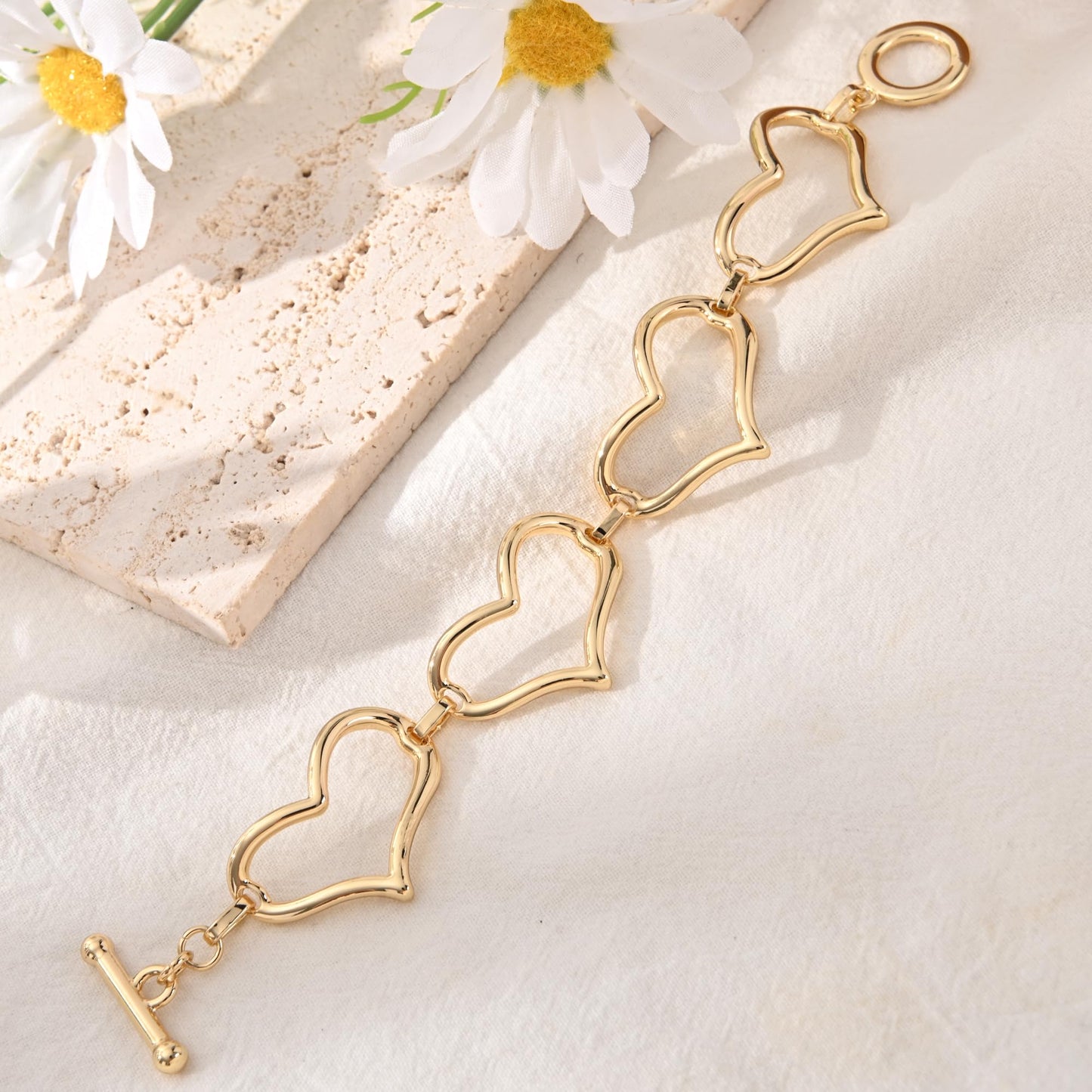 Ginyejly 14K Gold and Silver Plated Special Cain Link with Toggle Clasp Closure in Daily or Party for Women Fashion Jewelry Gifts (gold heart)