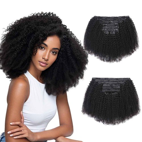 Afro Kinky Curly Clip In Hair Extensions 120g Brazilian Virgin Human Hair for Black Women 4B 4C Natural Black 8Pcs 20 Clips Seamless & Tangle-Free 20 Inch