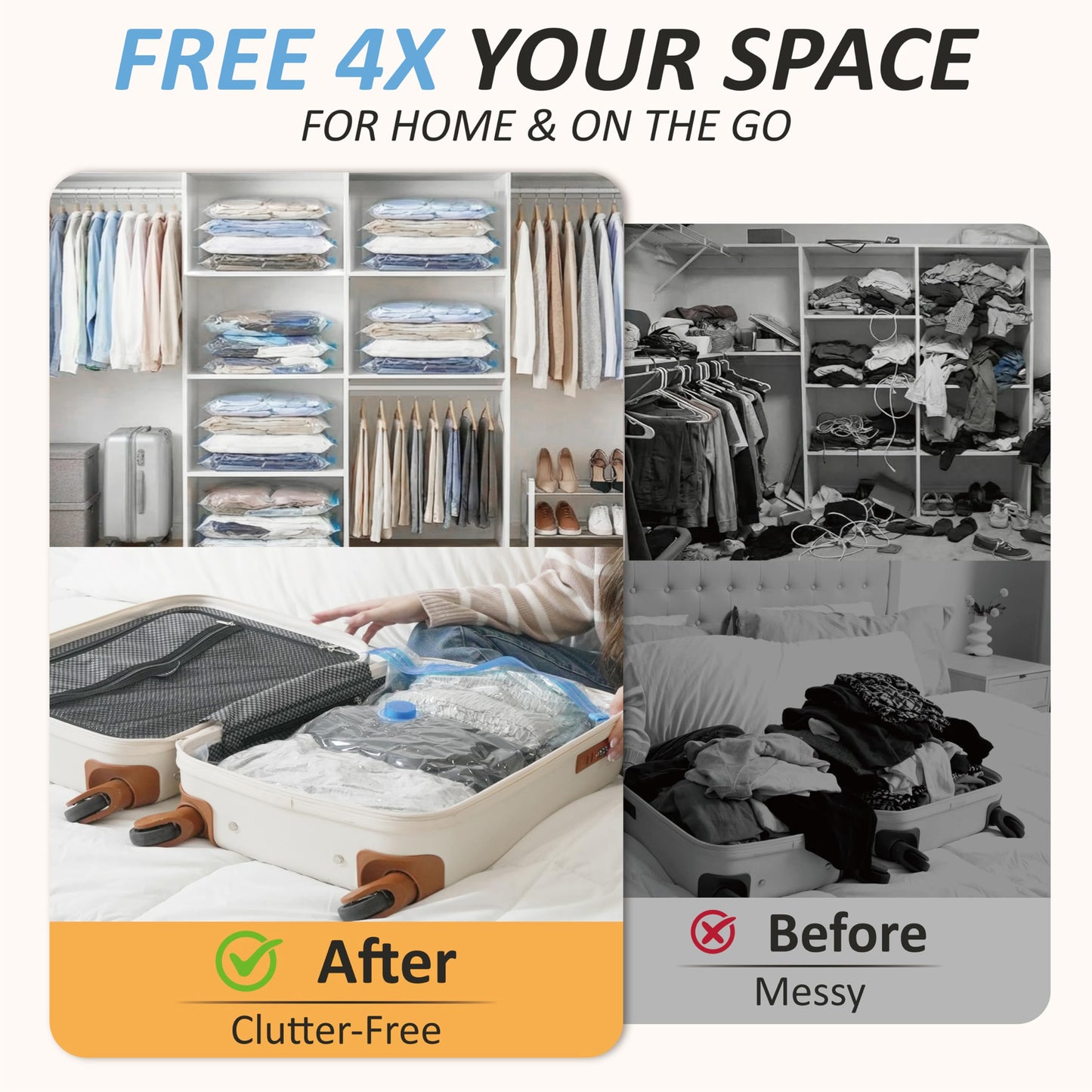 Cozy Essential Travel Vacuum Storage Bags with Rechargeable Cordless USB Pump, Space Saver Bags for Luggage, Suitcase, Carry-On, for Clothes, Blankets, Bedding & Seasonal Storage,12 Combo