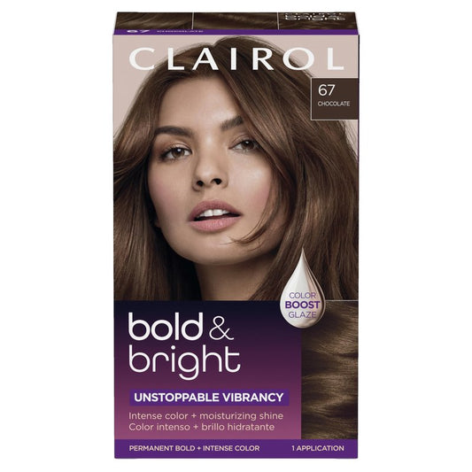 Clairol Bold & Bright Permanent Hair Dye, 67 Chocolate Hair Color | Intense Vibrancy + Moisturizing Shine | Includes Color Boost Glaze to Amplify Color Anytime | Pack of 1