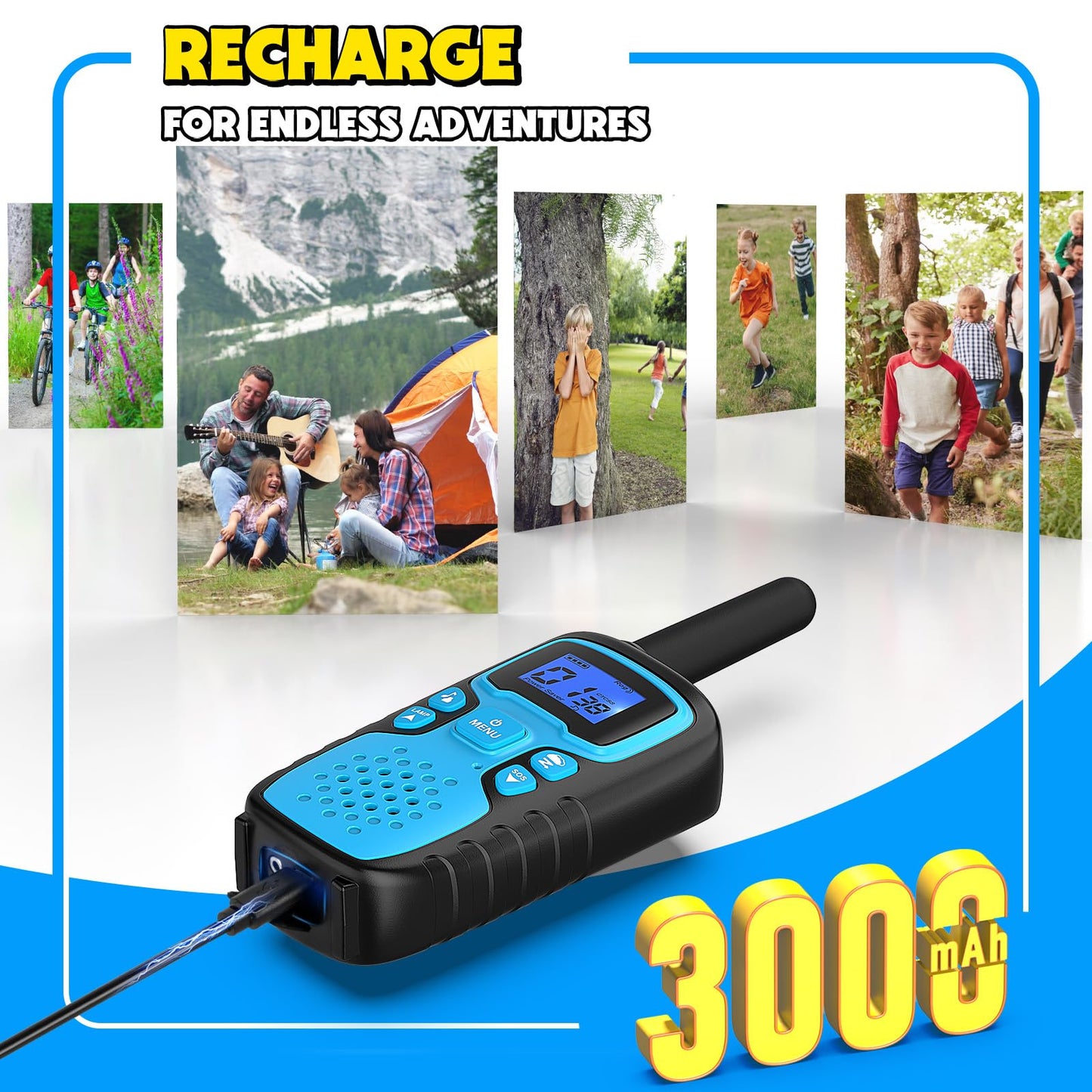 Wishouse Walkie Talkies for Kids Rechargeable Long Range,Xmas Birthday Gift for 4 5 6 7 8 9 Year Old Boy Girl,Hiking Gear Camping Games Cool Toys with NOAA,SOS Siren,Lamp,Lanyards,2 Pack Yellow Green
