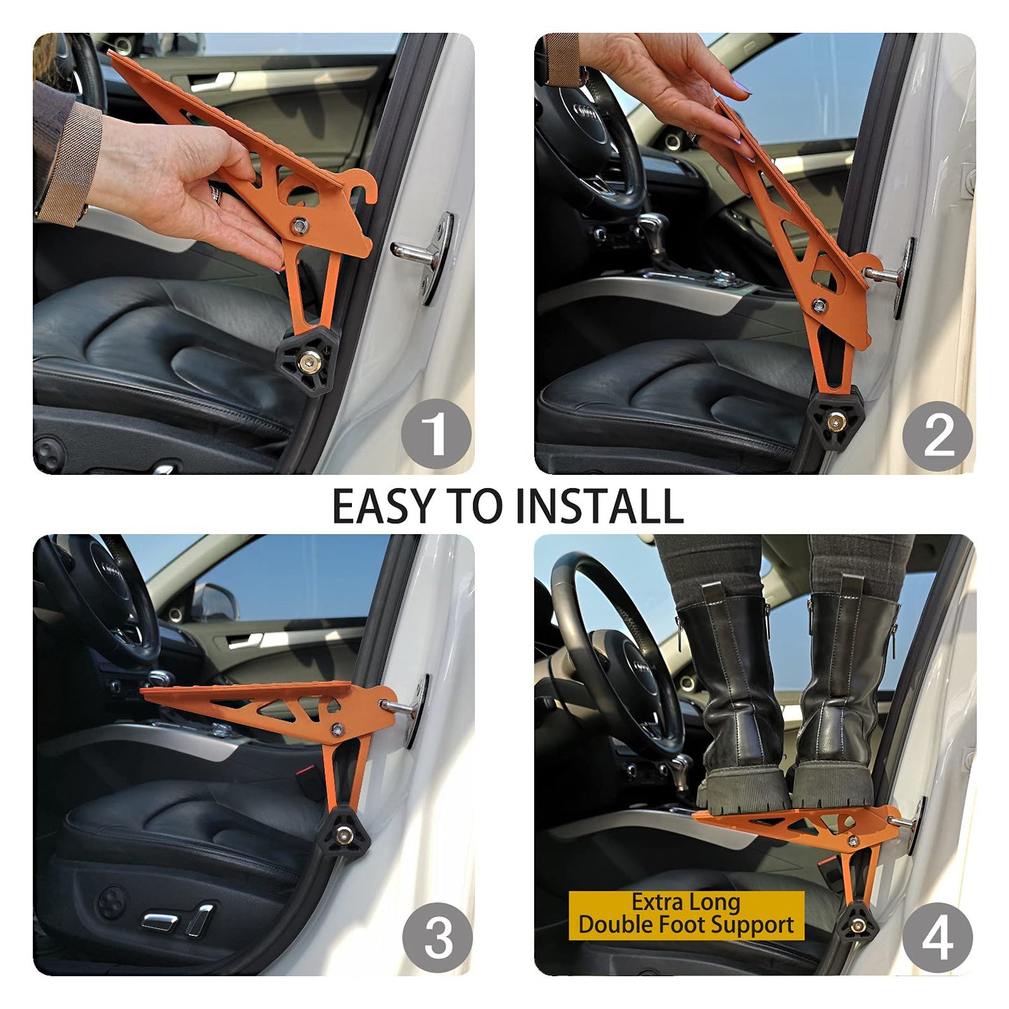 TOOENJOY Universal Fit Car Door Step, Foldable Roof Rack Door Step Up on Door Latch, Both Feet Stand Pedal Ladder, Easy Access to Rooftop for Most Car, SUV, Truck(Orange)